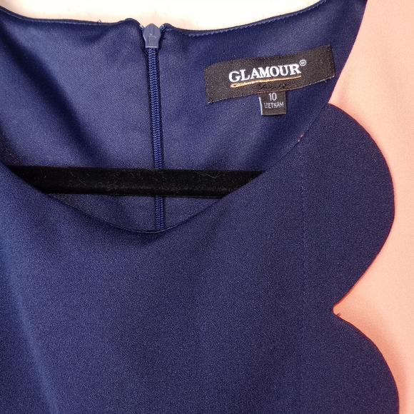 Glamour Navy Blue and Peach Color Sheath Mini Dress Size 10 - Picture 4 of 8